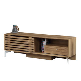 Hanah Home Soporte TV Roble 150x50x41cm, 1 Cajón, Patas Metal, Tablero Melamina 18mm Moderno Elegante Mueble Salón